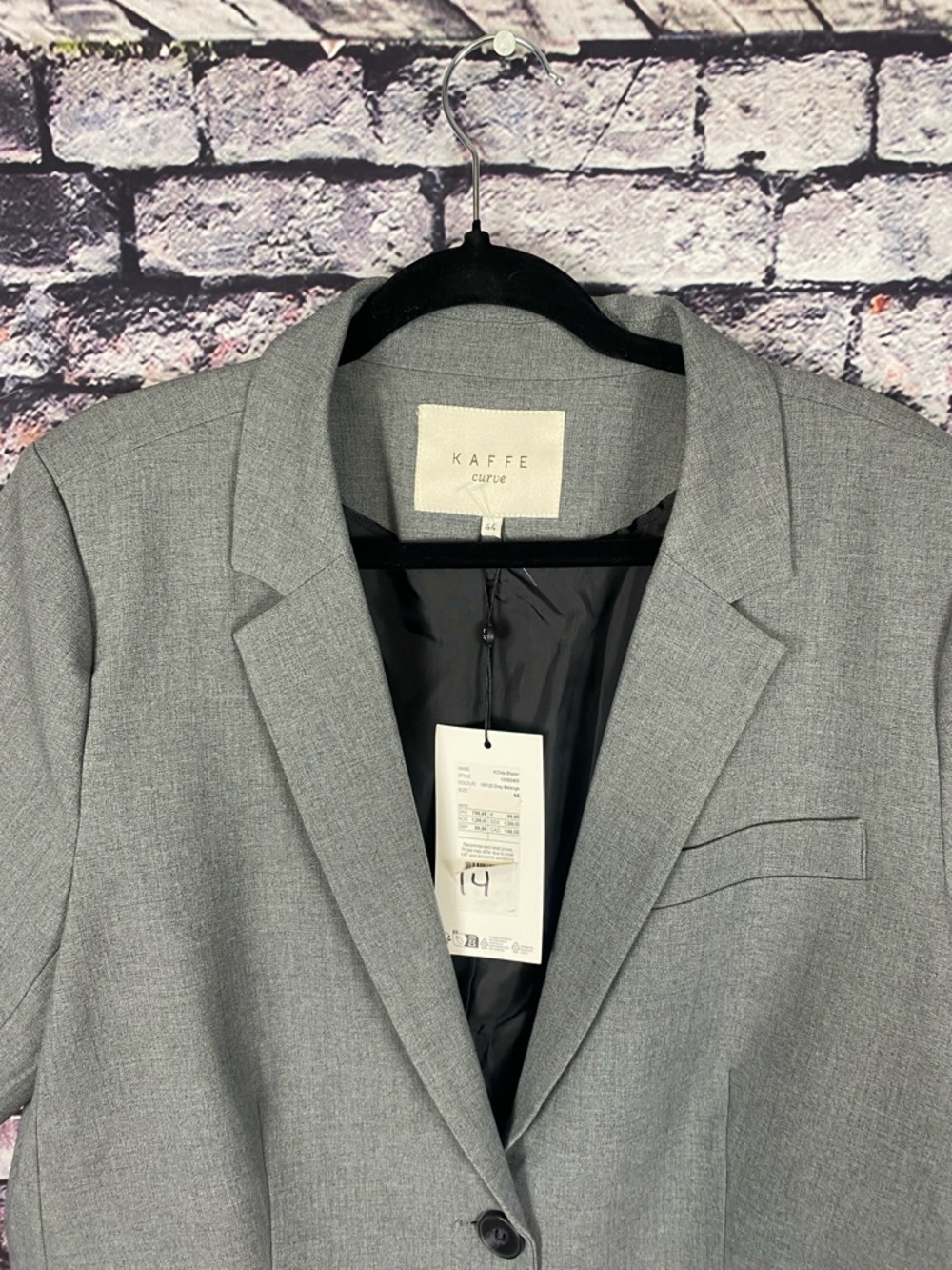 Kaffe Curve IDA Short Sleeve Grey Lightweight Classic Neutral Coat Blazer Sz 14 - Picture 7 of 16